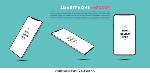 Mofa 3D realista de un smartphone con tres ángulos diferentes que es futurista y elegante. parodia de smartphone. ilustración vectorial