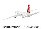 Realistic 3D model of an airplane flying in the air isolated on white background. Passenger plane sky flying. Vector Illustration.