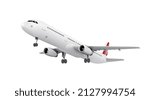 Realistic 3D model of an airplane flying in the air isolated on white background. Passenger plane sky flying. Vector Illustration