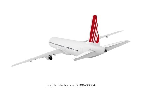 Realistic 3D model of an airplane flying in the air isolated on white background. Passenger plane sky flying. Vector Illustration.