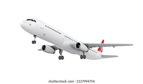 Realistic 3D model of an airplane flying in the air isolated on white background. Passenger plane sky flying. Vector Illustration