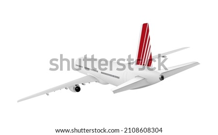 Realistic 3D model of an airplane flying in the air isolated on white background. Passenger plane sky flying. Vector Illustration.