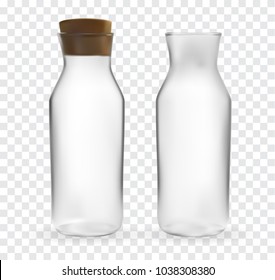 Realistic 3D model of Glass bottle with lid on transparent Background. Vector Illustration. EPS10