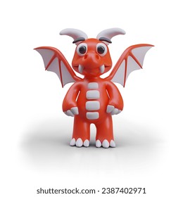 Realistic 3d model of red dragon. Concept of year of dragon. Attribute and totem of new year. Cute model of dragon, zodiac sign. Vector illustration in 3d style