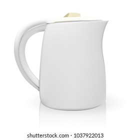 Realistic 3D model of teapot white color. Vector Illustration. EPS10