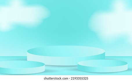 Realistic 3d modern torquoise blue podium minimal design