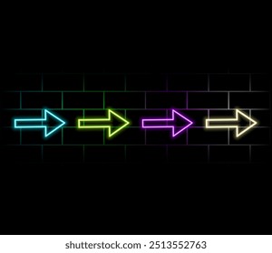 Realistic 3d Neon Arrow on transparent background in vector format.