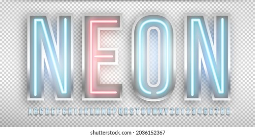 Vector de fuente realista 3d Neon sobre fondo transparente en formato vectorial