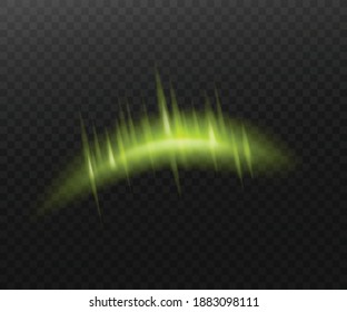 Realista 3d luz norte. Efecto de aurora boreal colorida brillante aislada en un fondo transparente. Resumen de tiras mágicas brillantes en el cielo nocturno oscuro. Ilustración vectorial.