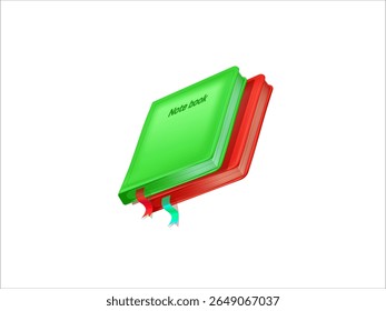 Realistic 3D notebook vector with elegant ribbon bookmark for stationery branding mockup isolated on white background perfect for office and school supplies