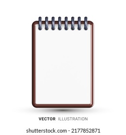 Realistic 3D notepad icon with a blank white sheet and empty space for any text or logo. Vector illustration, white background