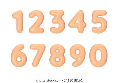 Realistic 3d numbers color pantone:  Peach Fuzz. Number in the form of pastel balloons. Template for products, advertizing, web banners, leaflets, certificates and postcards. Vector illustration