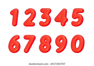 Realistic 3d numbers red color. Number in the form of pastel balloons. Template for products, advertizing, web banners, leaflets, certificates and postcards. Vector illustration