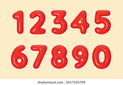 Realistic 3d numbers red color.  Number in the form of pastel balloons. Template for products, advertizing, web banners, leaflets, certificates and postcards. Vector illustration