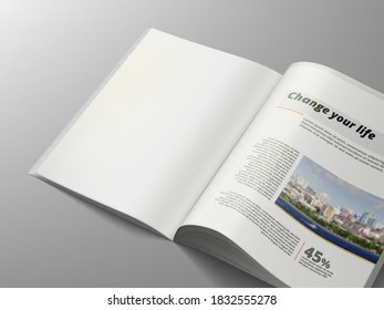 Realistic 3D Open Magazine Mockup With Clean Page. EPS10 Vector