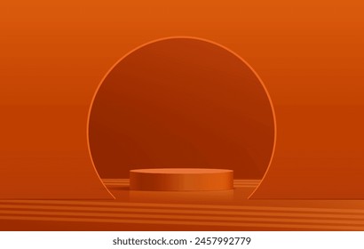 Realistic 3d orange cylinder pedestal podium with abstract arch background for your product display presentation
