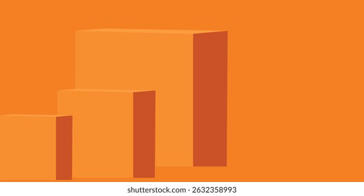 Realistic 3D orange cylindrical podium background with cube pedestal, Clean empty wall scene. Minimal mockup or abstract product display presentation, Stage showcase. Platforms vector geometric design