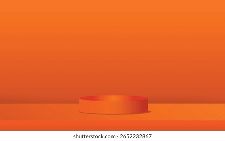 Realistic 3D Orange cylindrical podium background. Simple product mockup with stage showcase. Minimalistic plinth for presentation of products,