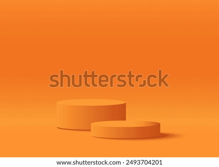 Realistic 3D orange cylindrical podium background. Minimal mockup or abstract product display presentation, Stage showcase. Platforms vector geometric design
