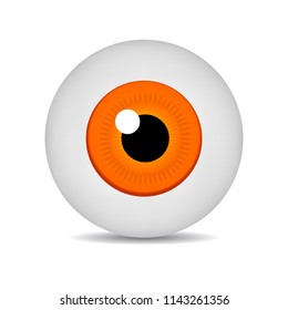 Realistic 3d orange eyeball isolated on white background. Human iris icon. Medicine template. Vector illustration for design.