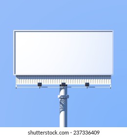 Realistic 3d outdoor advertising billboard sign isolated on blue background vector illustration