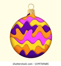 Realistic 3D Paper Cut Isolated Christmas Ball. Stylized Paper New Year Design Element. 