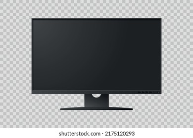 Realistic 3d PC monitor vector illustration isolated on checkered background.