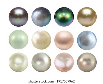 Realistic 3D Pearl collection set isolated on white background. Vector Illustration EPS10