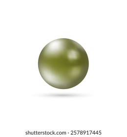 Realistic 3d pearl isolated on white background. Natural Jewel illustration. Green pearl.