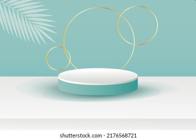 Realistic 3D pedestal podium set in abstract room. Minimal scene for products stage showcase, promotion display. Vector geometric platform design. Vector illustration