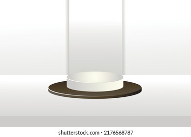 Realistic 3D pedestal podium set in abstract room. Minimal scene for products stage showcase, promotion display. Vector geometric platform design. Vector illustration