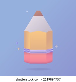 Realistic 3d pencil. Mark important details for business tasks. Colorful banner in pastel colors on a blue background. Slideshow template. Vector illustration.