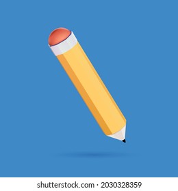 Realistic 3D pencil. Wooden pencil icon 3D vector isolated on background. Pen icon, graphic design, logo, web site, social media, mobile app, ui illustration. Mockup, school symbol, free to edit.