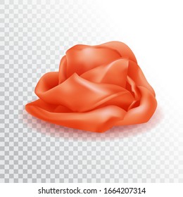 Rosa de jengibre realista en 3d. Enfermedad de sushi rosa aislada en fondo blanco. Especias asiáticas, vista lateral. Raíz de jengibre roja en rodajas. Ilustración de diseño de vectores