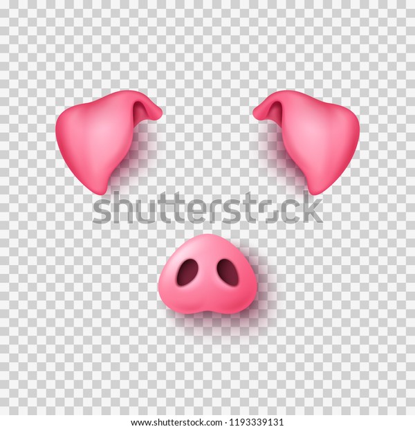 Realistic 3d pig nose and ears for funny 2019 New\
Year selfie. Vector Illustration. Smartphone photobooth mask app,\
photo props overlay\
design.