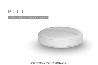 Realistic 3d pill in cartoon style. Medicine and drugs tablet, medical supplements. Vector illustration.