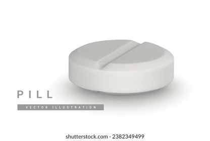 Realistic 3d pill in cartoon style. Medicine and drugs tablet, medical supplements. Vector illustration.