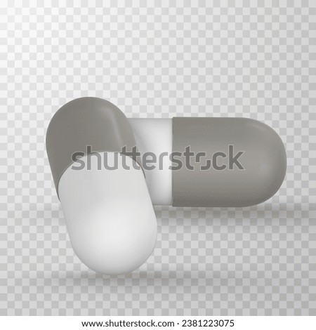 Realistic 3d pill in cartoon style. Medicine and drugs capsule, medical supplements. Vector illustration.