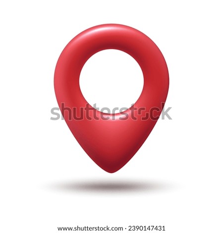Realistic 3d pin. Gps destination red pointer isolated, location target geo tag marker vector illustration
