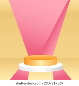 Realistic 3d pink and beige podium for product placement with circular background