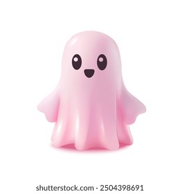 Fantasma rosa realista 3D para Halloween. Diseño lindo del Vector de la historieta aislado en el fondo blanco. Concepto de ilustración de Halloween feliz renderiza objetos para el cartel de Festiva, folleto y Plantilla.