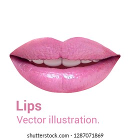 Realistic 3d pink lips isolated. Vector illustration. Suitable for a variety of printing, for illustration.