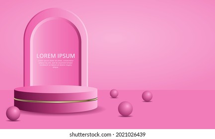 realistic 3D pink podium cosmetic product display