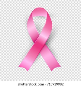 Realistic 3d pink ribbon, breast cancer awareness. Concept symbol breast cancer awareness month. Vector Illustration