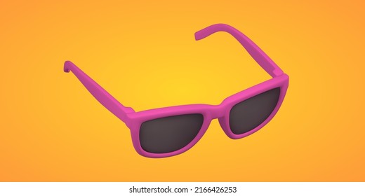 Gafas de sol 3d rosadas realistas sobre fondo naranja. Objeto Summertime. Ilustración vectorial.