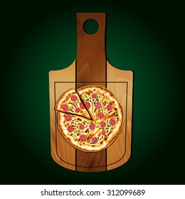 Realistic 3D Pizza In Pizza Desk On Green Background.