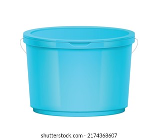 Realistic 3d plastic bucket with lidand handle for food products, paint, foodstuff, adhesives, primers, putty package isolated on white background. Bin element. Vector illustration