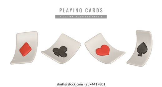 Realistic 3d playing cards. Casino game concept. Set of aces of different suits. Vector illustration.