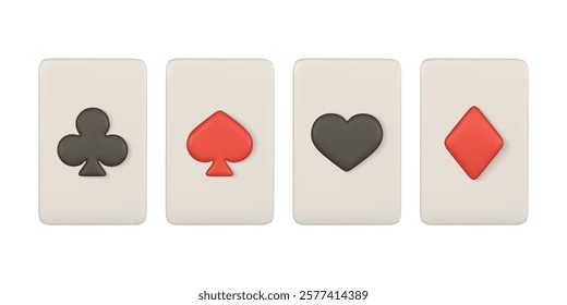 Realistic 3d playing cards. Casino game concept. Set of aces of different suits. Vector illustration.