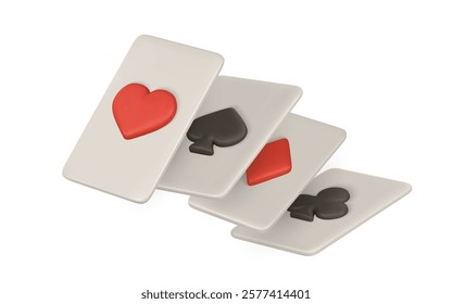 Realistic 3d playing cards. Casino game concept. Set of aces of different suits. Vector illustration.